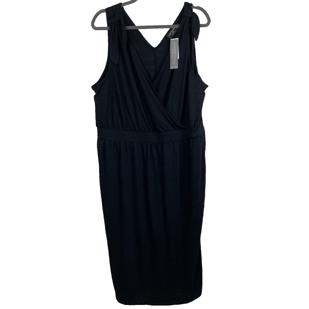Lane Bryant Bow Strap Faux Midi Dress Size 22/24 Black Sleeveless Stretch NEW